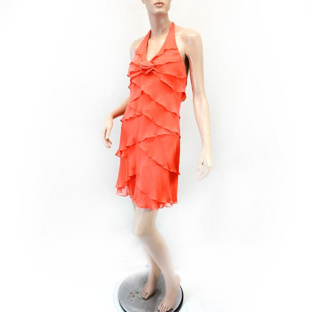 Cache Silk Halter Ruffle Sleeveless Lined Flower Dress Size 2 Y2K Vintage